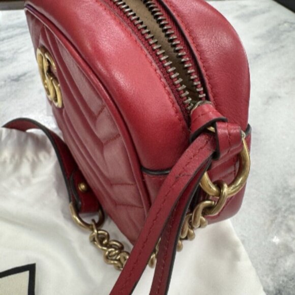 Gucci GG Marmont Tan Interior Matelasse Shoulder Bag Mini Red Leather - Picture 6 of 9